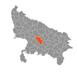 Unnao district Highlighted in Uttar Pradesh State Map of India