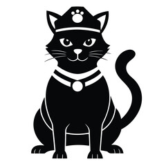 Whimsical Black Cat Illustration with a Paw Print Adorned Hat and Elegant Collar, Radiating Charm and Playful Sophistication in Graphic Design