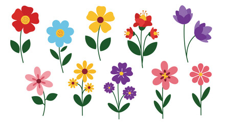 Stylized Cartoon Flower Collection &ndash; Vibrant and Playful Floral Illustrations for Kids, Decor, and Graphic Projects