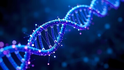 Abstract Glowing Blue and Purple DNA Helix with Bokeh Background