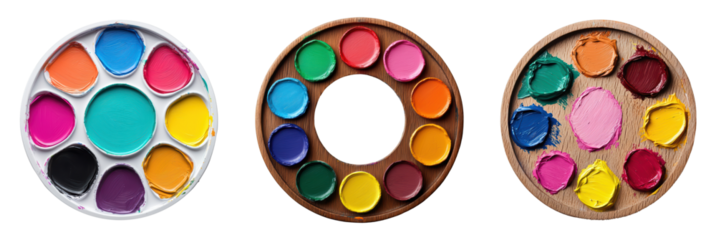 Colorful palettes of paint for artistic creativity