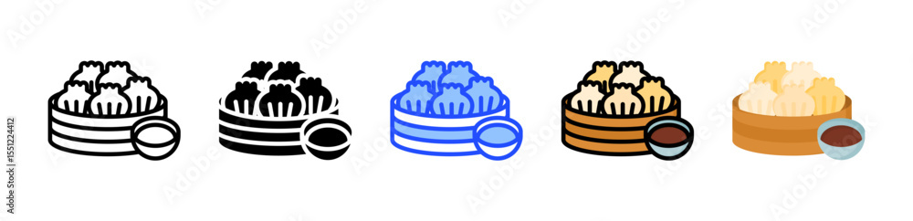 Poster wonton icon collection with multiple styles