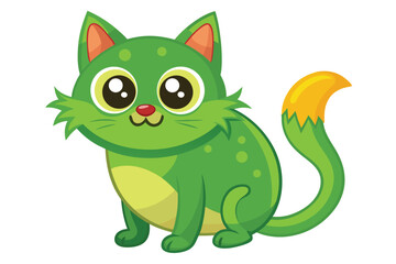 Whimsical Green Feline Friend A Cartoon Cat Illustration with Playful Features and a Cheerful Expression Sitting Still