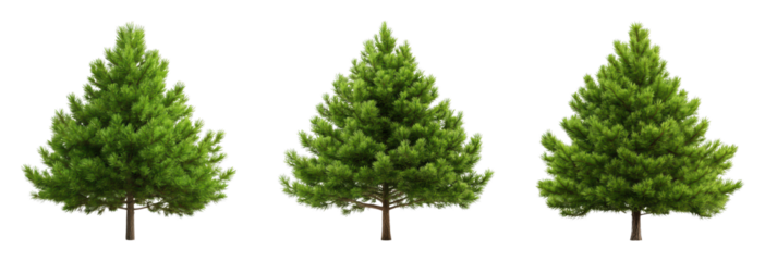 Realistic green pine trees in various angles