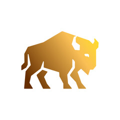 Stylized Golden Bison Vector Icon in Geometric Design. Primium buffalo logo template design