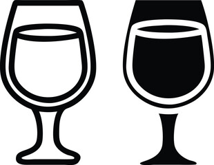 Minimalist Dark Black Wine Glass Icon Vector Illustration on Solid Background