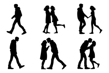 Love's Silhouette: Silhouettes depict moments of affection and connection, representing romantic love and embracing intimacy and affection between pairs.