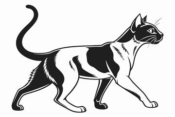 A Sleek Black and White Cat Strides Confidently in a Vector Illustration with Bold Lines and Strong Contrast