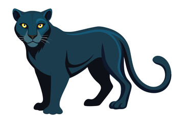 Striking Black Panther Illustration A Sleek Feline Predator with Intense Yellow Eyes and a Powerful Stance on a Clean White Background