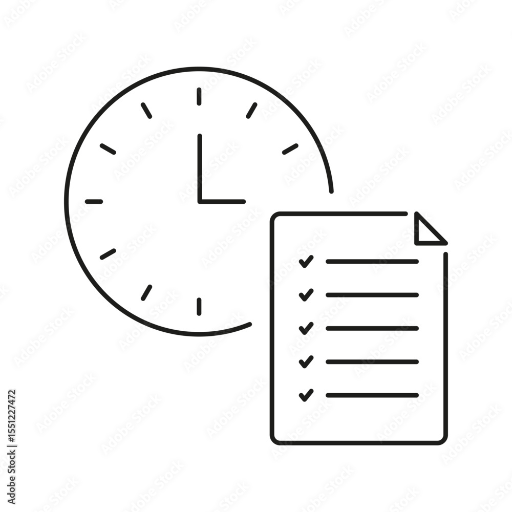 Poster clock with checklist line icon. time management, task scheduling, and productivity planning outline 