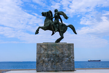 Thessaloniki, Greece - June 22, 2025,  The Alexander the Great Statue in Thessaloniki showcases the...