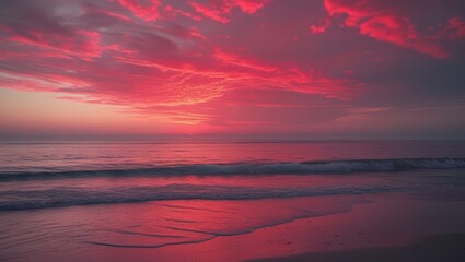 Fototapeta premium Beautiful pink sunset beach ocean horizon landscape scenic nature photography