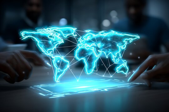 Global network projected on tablet