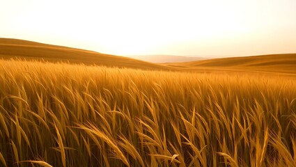 Obraz premium Golden wheat field at sunset rolling hills landscape
