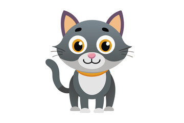Adorable Cartoon Cat Illustration The Gray Feline with Big Eyes and a Cute Expression Stands Ready for Playtime
