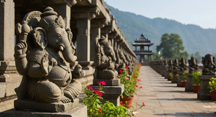 Obraz premium Ganesha statue in path of temple at afternoon day made by Ai