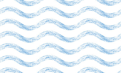 Seamless wave pattern. Wavy grunge brush stroke. Hand drawn water sea vector background. 