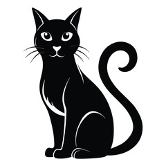 Elegant Black Cat Silhouette with Graceful Pose and Curled Tail a Timeless Symbol of Mystery and Feline Charm Vector Illustration
