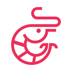 Shrimp or lobster simple line icon logo vector design, modern logo pictogram design of seafood in abstract outline logo. Modern Shrimp Icon in Minimalist Red Line Style