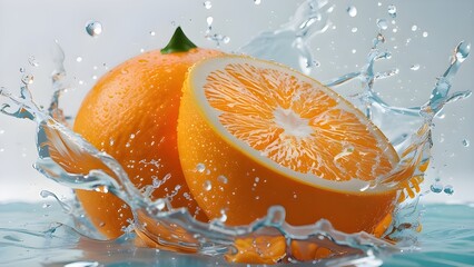 image of orange slices falling in water and splashing water