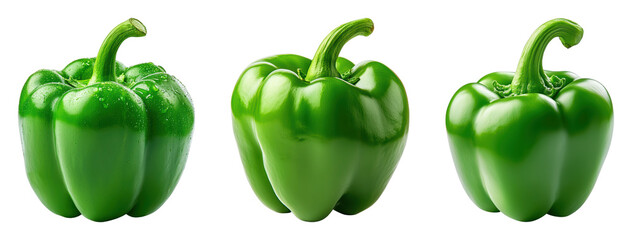 Fresh green bell peppers with water droplets