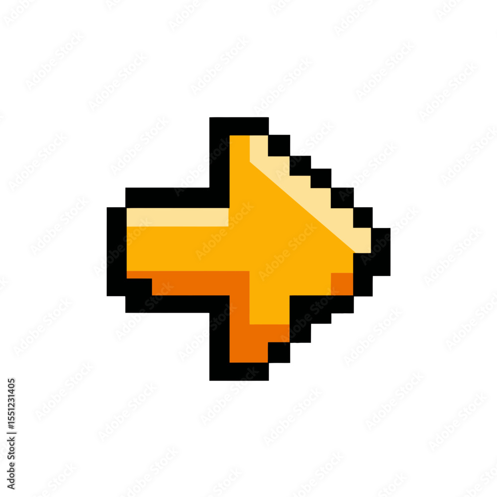 Poster golden arrow indicates direction in digital pixelated design against white background navigation