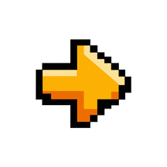 Golden arrow indicates direction in digital pixelated design against white background navigation