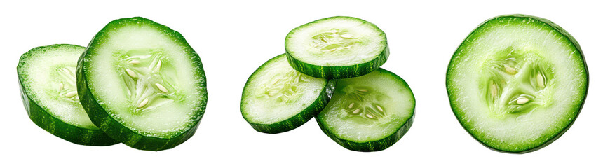 Freshly sliced cucumbers on a black background