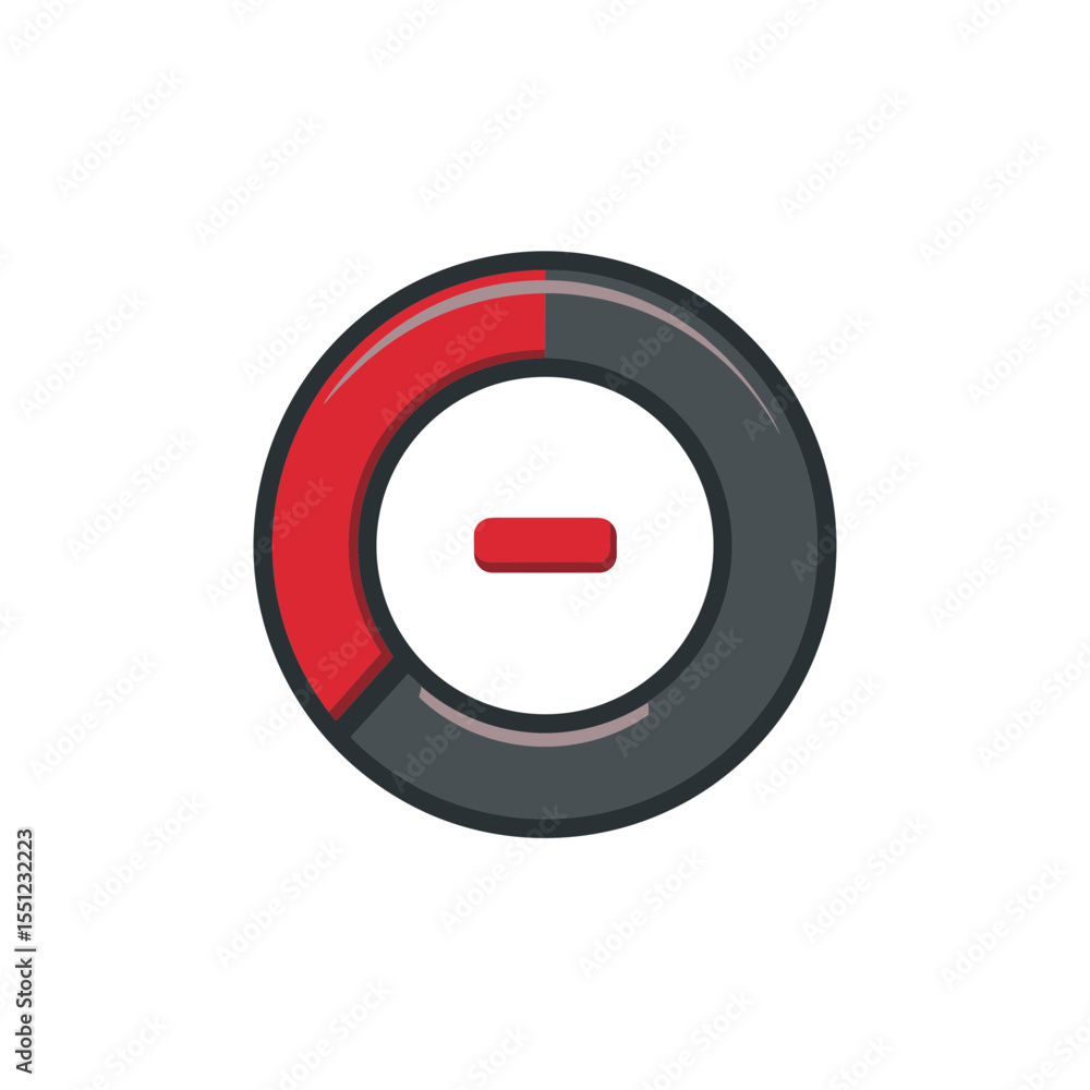 Poster circular graph shows minus symbol inside chart on white backdrop indicator