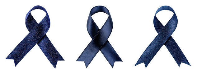 Collection of blue awareness ribbons in various styles