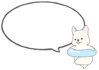 Fototapeta premium Speech bubble with illustration of French bulldog running with a swim ring (white)