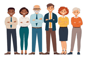 Confident Team: A diverse group of business professionals stand confidently with arms crossed, showcasing unity, diversity, and professionalism.