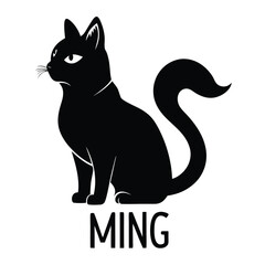 Elegant Black Cat Silhouette Logo with Curled Tail and the Name 