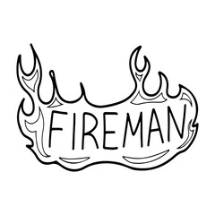 Logo fire man. Hand drawn doodle vector. Fire. Burning sign. Illustration line art element.
