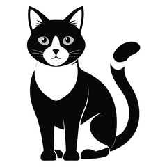 Stylized Black and White Cat Illustration with a Playful Pose and Expressive Eyes in a Cartoonish Style