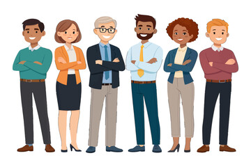 Fototapeta premium United Professionals: A diverse group of business professionals stands confidently, their arms crossed, radiating a sense of unity, collaboration, and unwavering resolve. Each person stands tall.