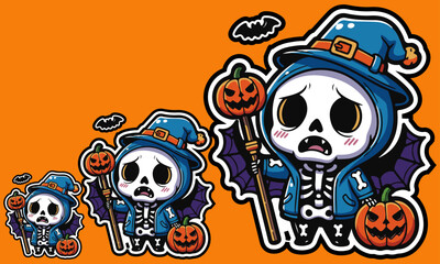 Halloween Skull Character sticker Set, perfect for spooky seasonal and Halloween designs sticker	
