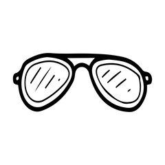 Sunglasses. Hand drawn doodle vector. Teardrop shaped glasses. Eye protection from the sun. Accessory. Wardrobe item. Stylish object. Illustration line art element.
