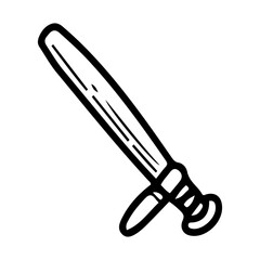 Police baton. Hand drawn doodle vector. Special weapon used by law enforcement officers. Impact equipment. Rubber object. Illustration line art element.