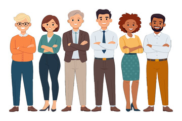 Fototapeta premium Unified Team in Professional Attire: A harmonious assembly of business professionals, standing shoulder-to-shoulder, exudes an aura of confident professionalism and shared purpose.