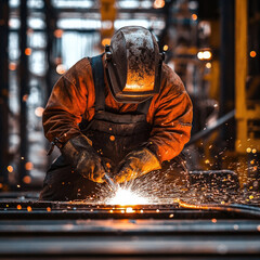 young indian man image depicting a very welder with bright colors and sparks