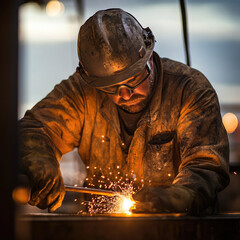young indian man image depicting a very welder with bright colors and sparks