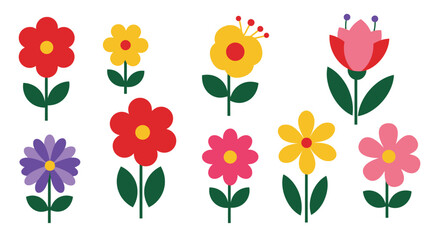 Stylized Cartoon Flower Collection – Vibrant and Playful Floral Illustrations for Kids, Decor, and Graphic Projects