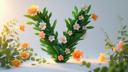 Floral arrangement in the shape of the letter v with soft lighting effect