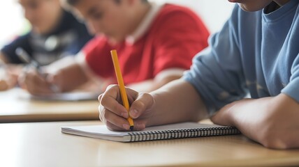 Classroom Learning: Students Taking Notes, Focused Education, Academic Concentration, Pencil & Paper, Test Preparation, Exam Writing, School Children, Educational Environment