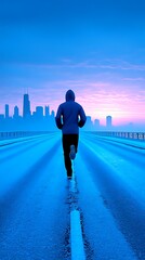 Runner on a city road at dawn