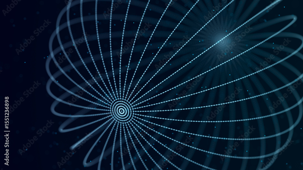 Poster abstract 3d sphere. mesh of sphere with points on dark background. science and technology. 3d