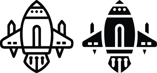 Minimalist Dark Black Rocket Ship Icon with Geometric Vector Design