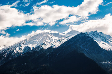 Fototapeta premium Close up picture of a mountain peak covered in snow from the Himalayan range, mountain