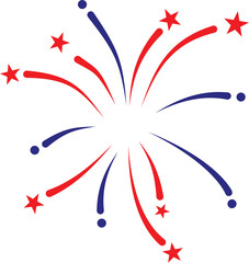 Fireworks Fourth of July. fireworks with a red and blue stars and sparks isolated. United states of america independence day fireworks.